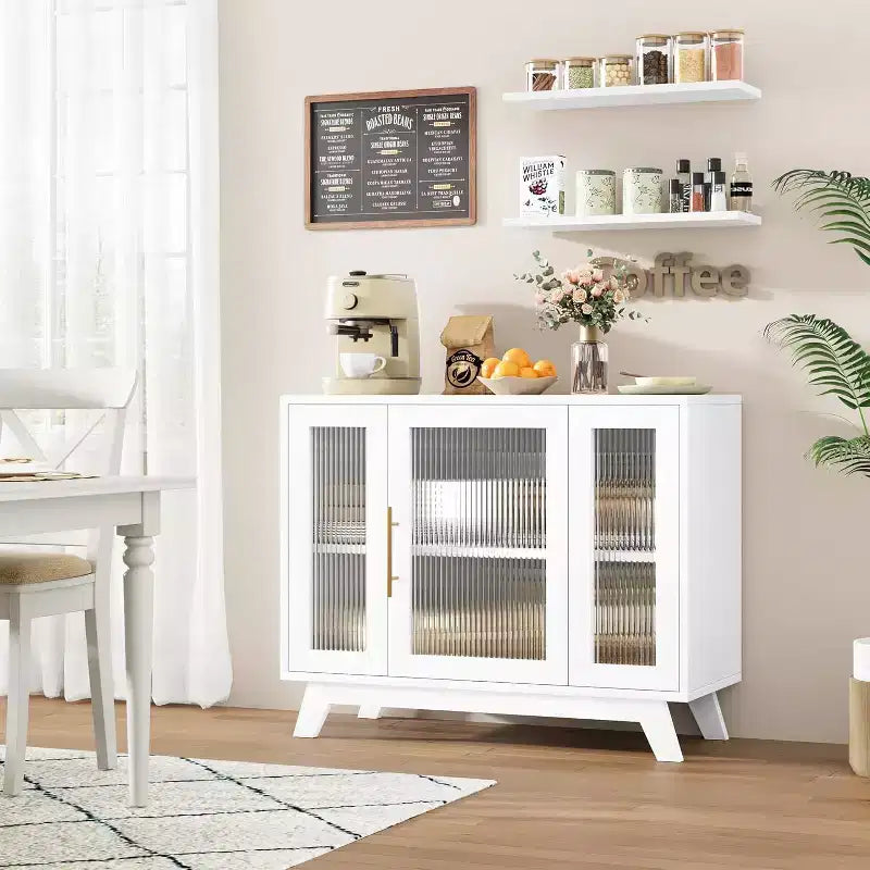 Buffet de 36 po avec porte en verre cannelé et étagère réglable