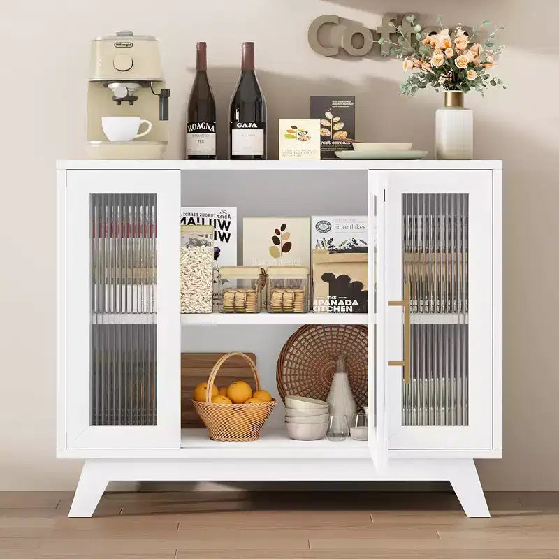 Buffet de 36 po avec porte en verre cannelé et étagère réglable