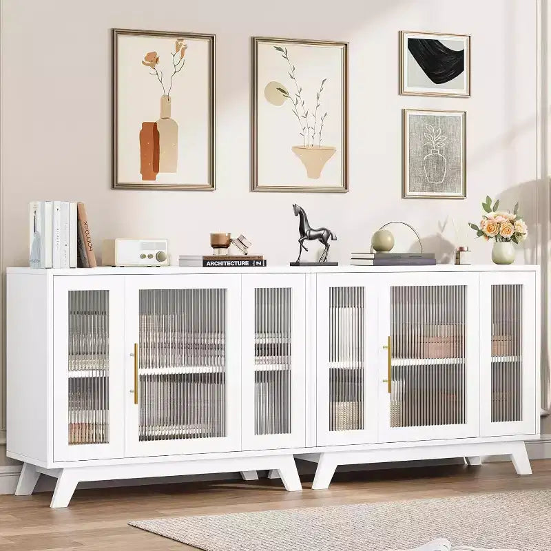 Buffet de 36 po avec porte en verre cannelé et étagère réglable