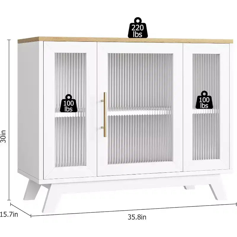Buffet de 36 po avec porte en verre cannelé et étagère réglable