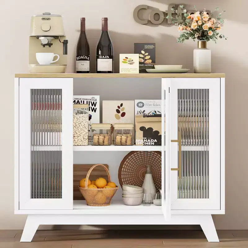 Buffet de 36 po avec porte en verre cannelé et étagère réglable