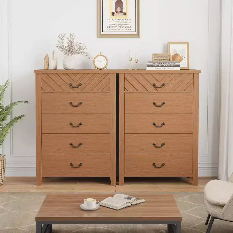 Commode de chambre verticale à 5 tiroirs en bois de ferme de 114,8 cm de haut avec rangement, meuble de rangement autonome pour chambre à coucher