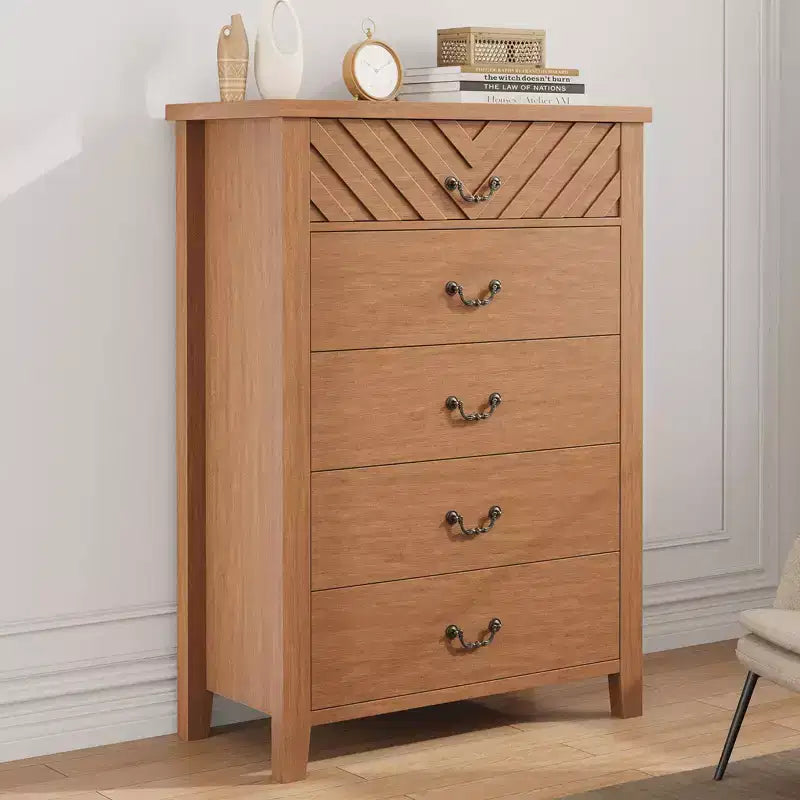 Farmhouse Wooden 45.2 Tall Vertical 5 Dresser Drawer for Bedroom with Storage Freestanding, Closet Storage Chest for Bedroom