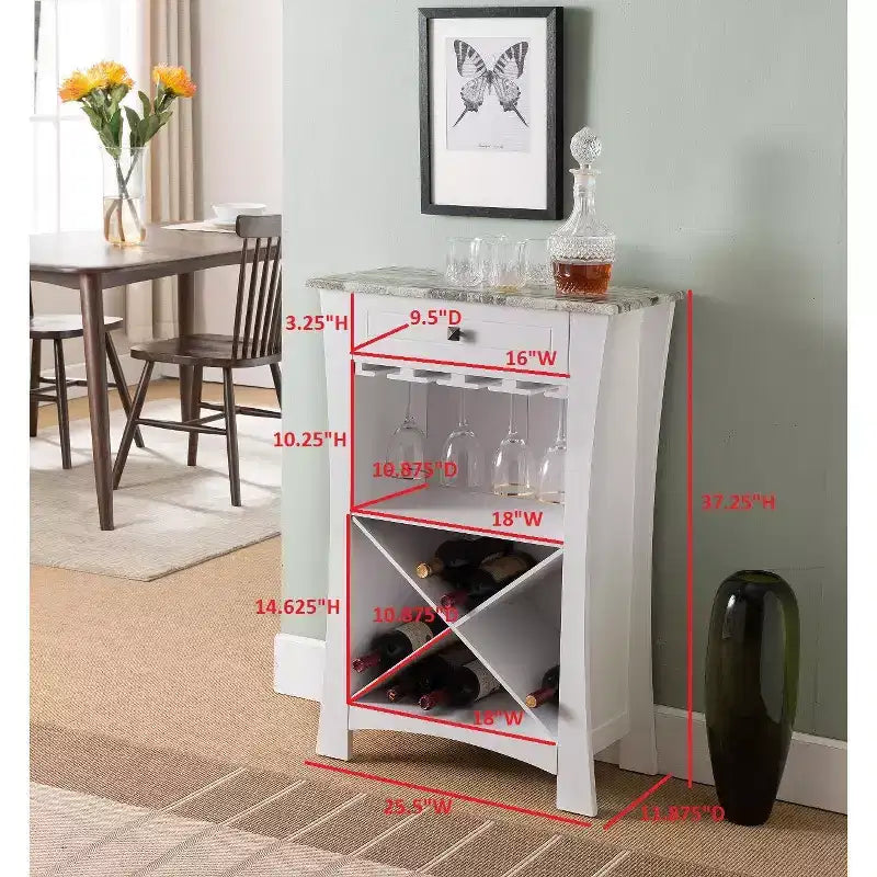 Meuble Bar Rangement Vin avec Porte-Verres et Tiroir - Noir ou Blanc