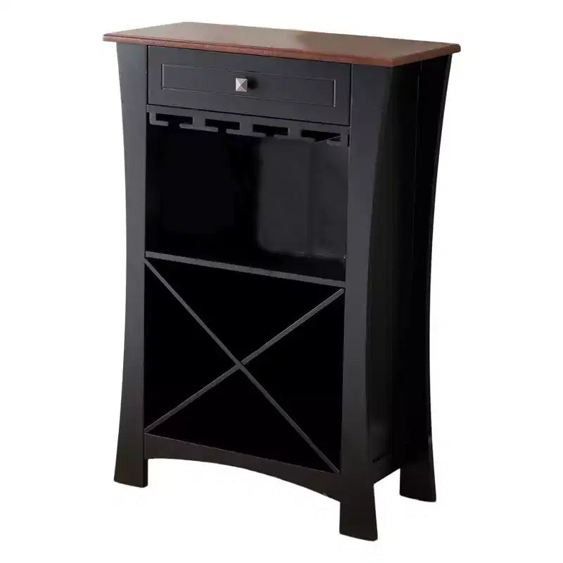 Meuble Bar Rangement Vin avec Porte-Verres et Tiroir - Noir ou Blanc
