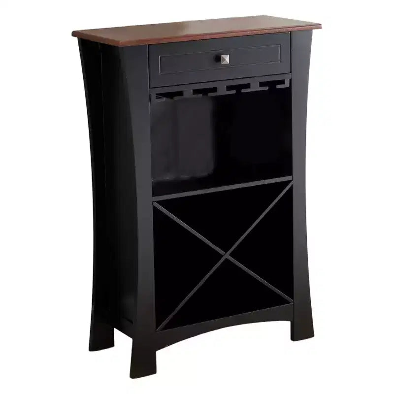 Meuble Bar Rangement Vin avec Porte-Verres et Tiroir - Noir ou Blanc