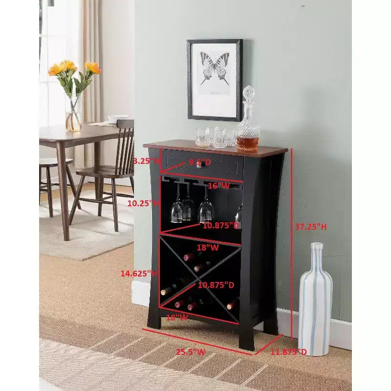Meuble Bar Rangement Vin avec Porte-Verres et Tiroir - Noir ou Blanc