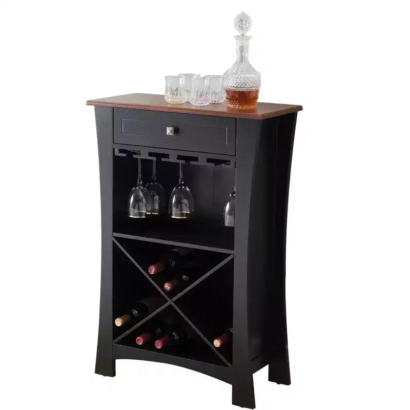 Meuble Bar Rangement Vin avec Porte-Verres et Tiroir - Noir ou Blanc