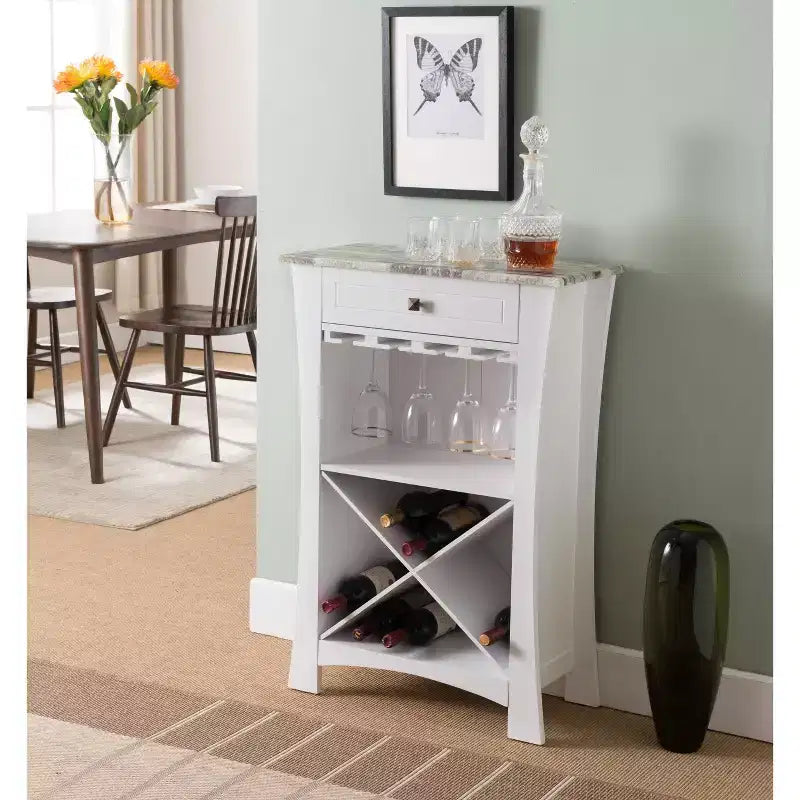 Meuble Bar Rangement Vin avec Porte-Verres et Tiroir - Noir ou Blanc