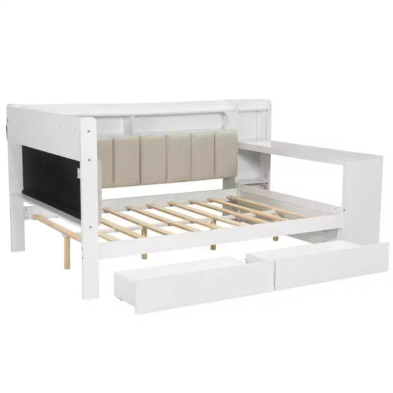 Lit de repos double avec étagères de rangement, station de charge, lumière LED et bureau