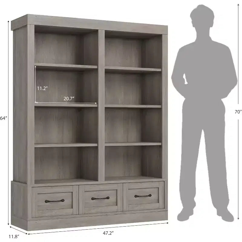 Étagère en bois de 162 cm de hauteur avec 3 tiroirs de rangement et 4 étagères ouvertes.