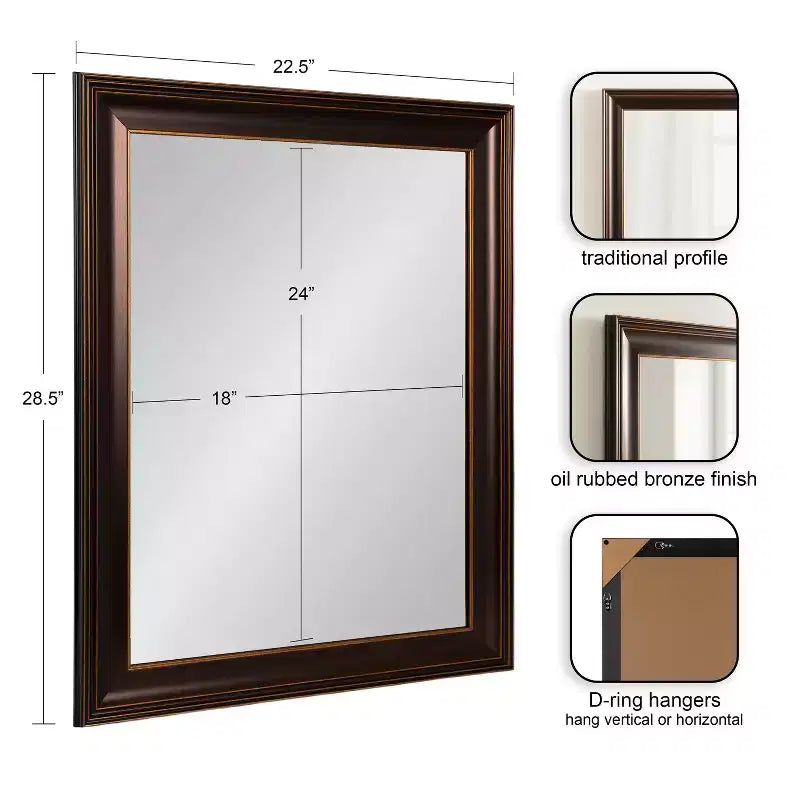 Miroir mural de salle de bain rectangulaire avec cadre étagé en bronze