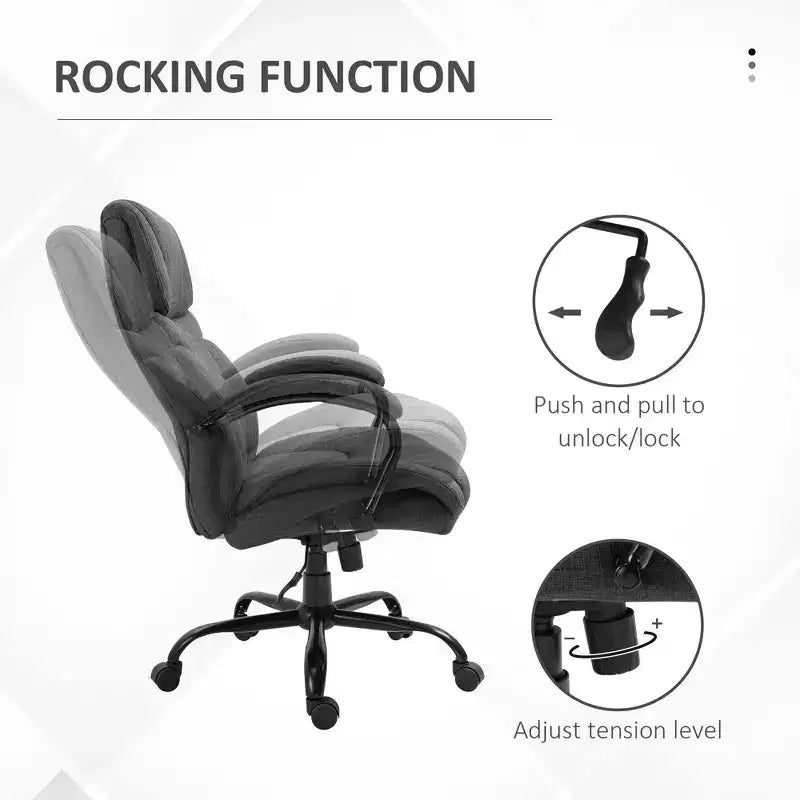 Fauteuil extra large et confortable avec hauteur réglable, accoudoir rembourré ergonomique, dossier croisé - Maison et bureau