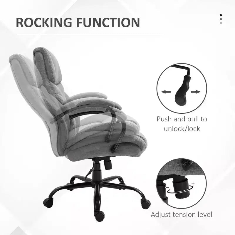 Fauteuil extra large et confortable avec hauteur réglable, accoudoir rembourré ergonomique, dossier croisé - Maison et bureau