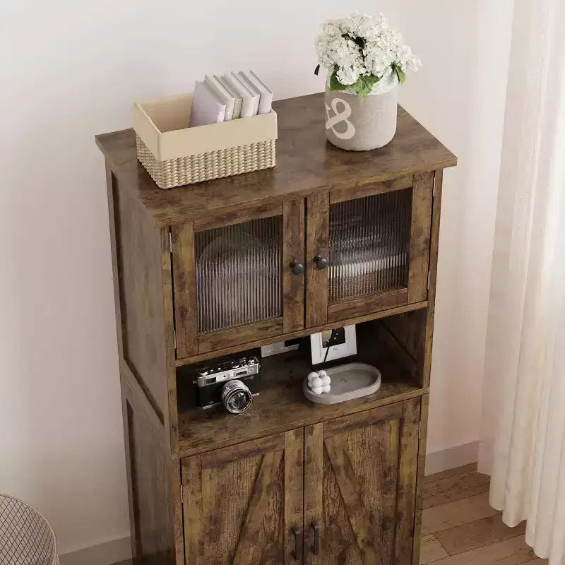Buffet de rangement de ferme de 54 po avec portes vitrées et étagères réglables