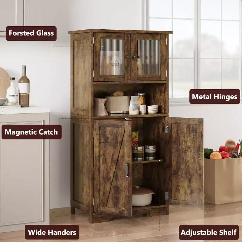 Buffet de rangement de ferme de 54 po avec portes vitrées et étagères réglables