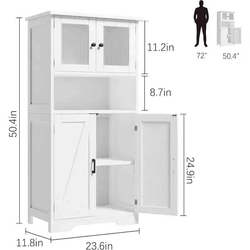 Buffet de rangement de ferme de 54 po avec portes vitrées et étagères réglables