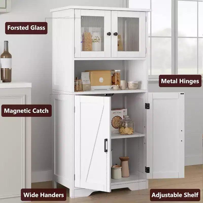 Buffet de rangement de ferme de 54 po avec portes vitrées et étagères réglables