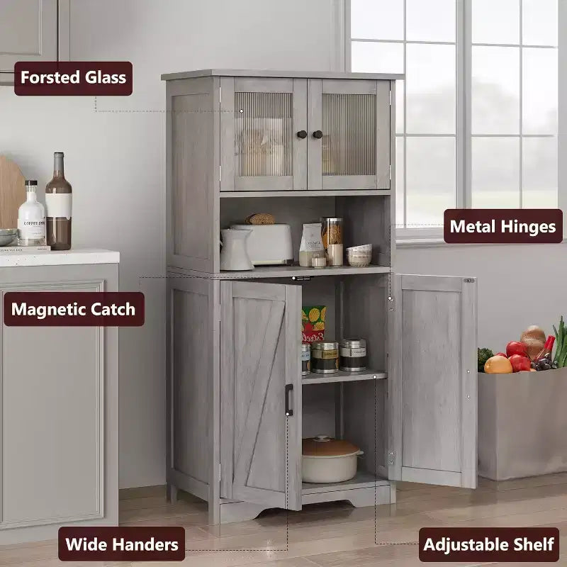 Buffet de rangement de ferme de 54 po avec portes vitrées et étagères réglables