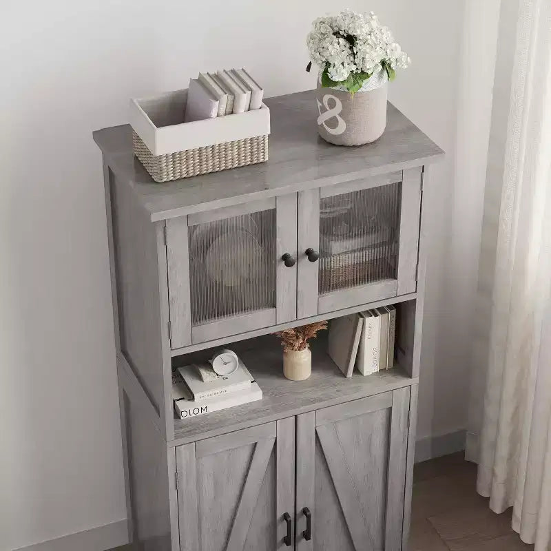 Buffet de rangement de ferme de 54 po avec portes vitrées et étagères réglables