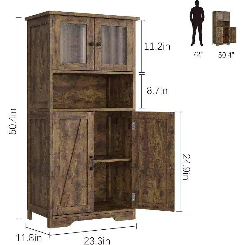 Buffet de rangement de ferme de 54 po avec portes vitrées et étagères réglables