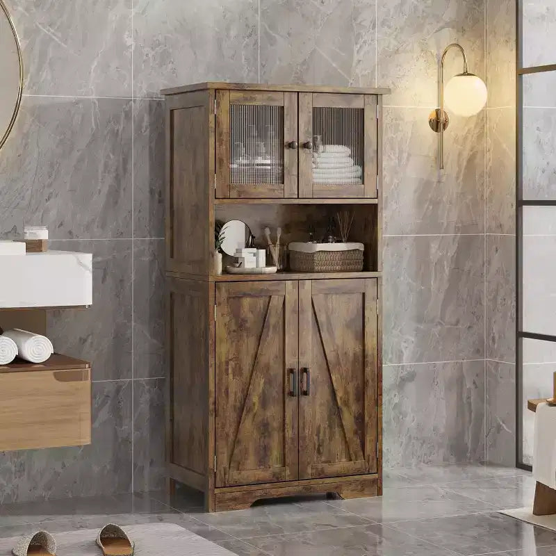 Buffet de rangement de ferme de 54 po avec portes vitrées et étagères réglables