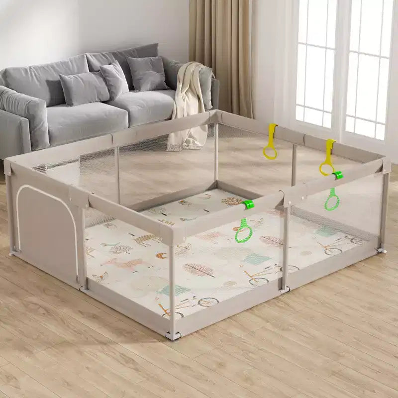 Parc pour bébé avec tapis 150x180 cm, clôture de sécurité pour centre d'activités intérieur et extérieur