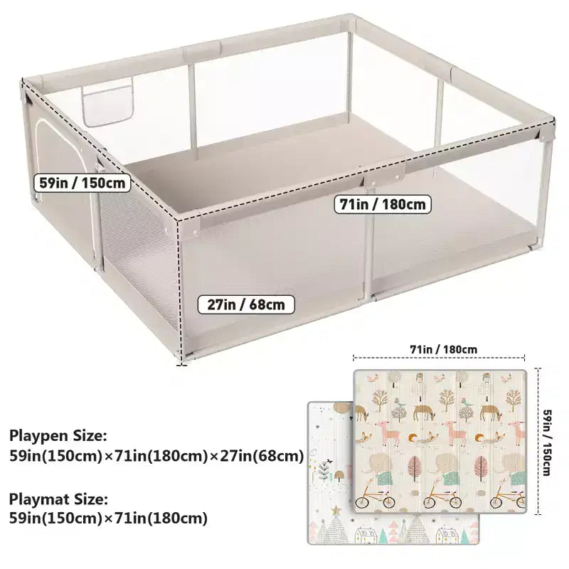 Parc pour bébé avec tapis 150x180 cm, clôture de sécurité pour centre d'activités intérieur et extérieur