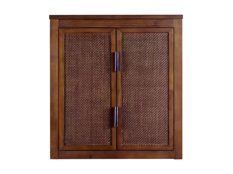 Meuble mural bohème moderne à 2 portes avec bois massif et accents en rotin naturel