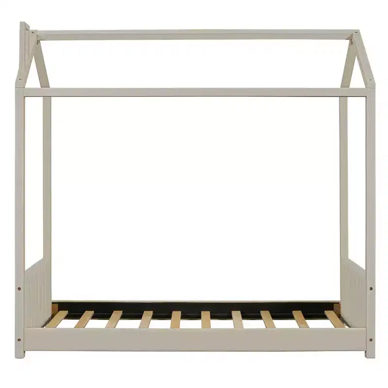 Lit cabane double/grand format pour enfants avec cadre en velours – Beige