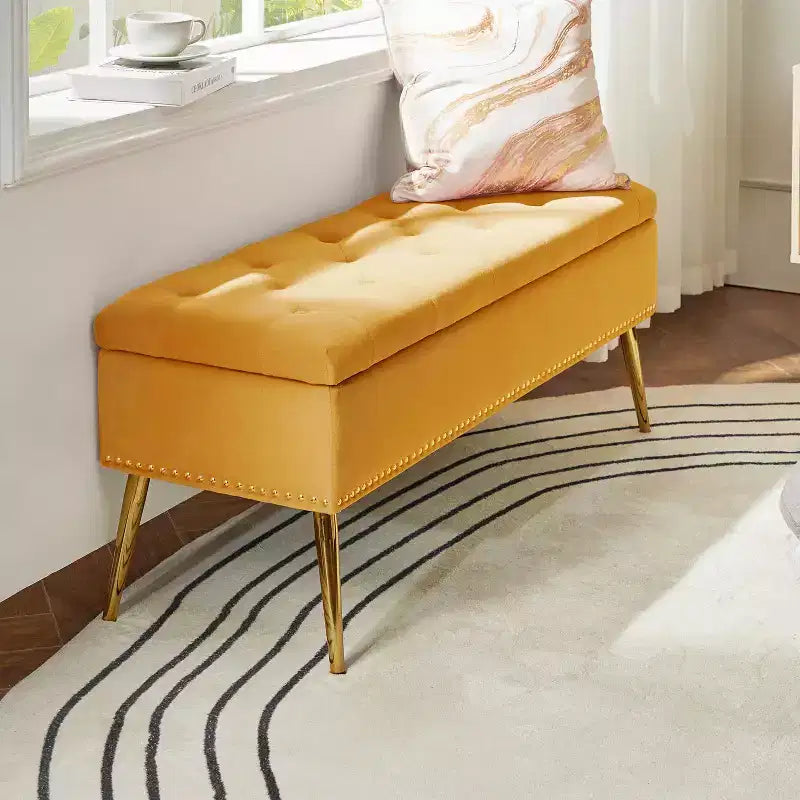 Banc de rangement capitonné avec clous décoratifs pour chambre à coucher - Noir