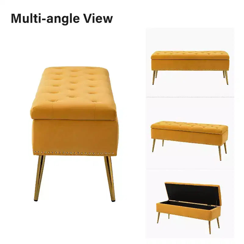 Banc de rangement capitonné avec clous décoratifs pour chambre à coucher - Noir