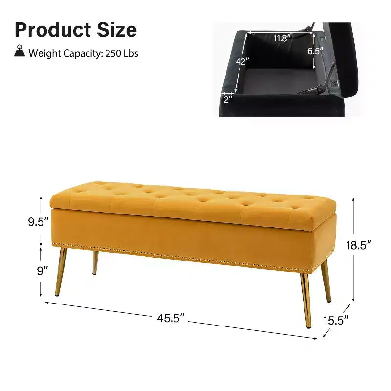 Banc de rangement capitonné avec clous décoratifs pour chambre à coucher - Noir