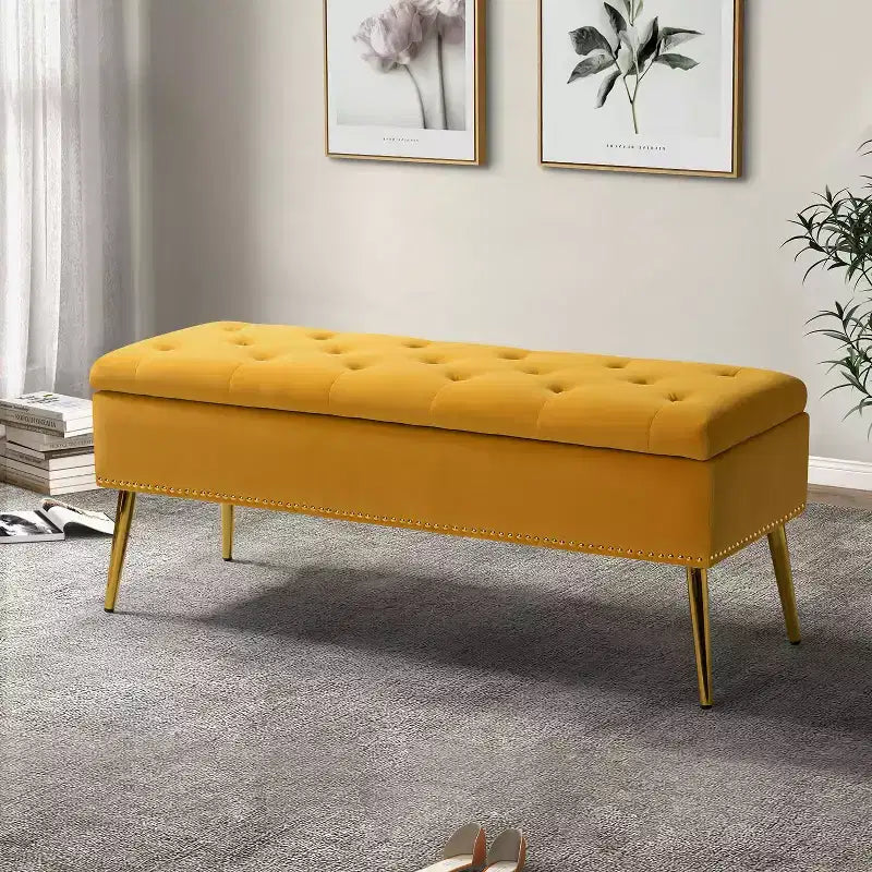 Banc de rangement capitonné avec clous décoratifs pour chambre à coucher - Noir