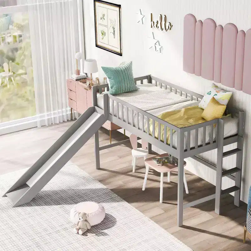 Lit mezzanine pour enfants double/complet avec toboggan, garde-corps de sécurité et échelle