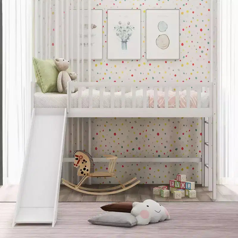 Lit mezzanine pour enfants double/complet avec toboggan, garde-corps de sécurité et échelle