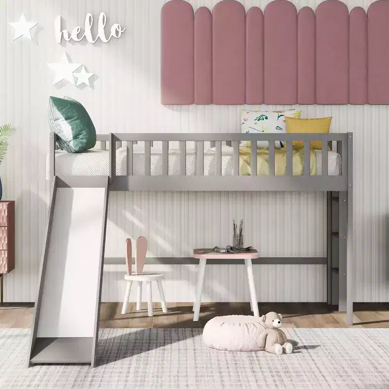 Lit mezzanine pour enfants double/complet avec toboggan, garde-corps de sécurité et échelle