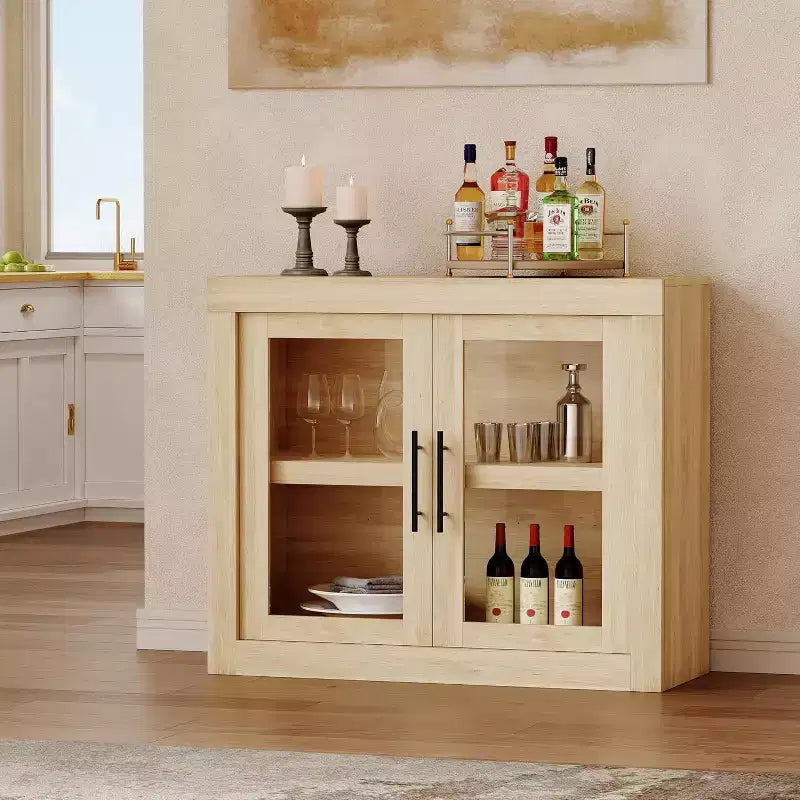 Buffet de 180 cm avec 4 portes, style moderne du milieu du siècle - Naturel