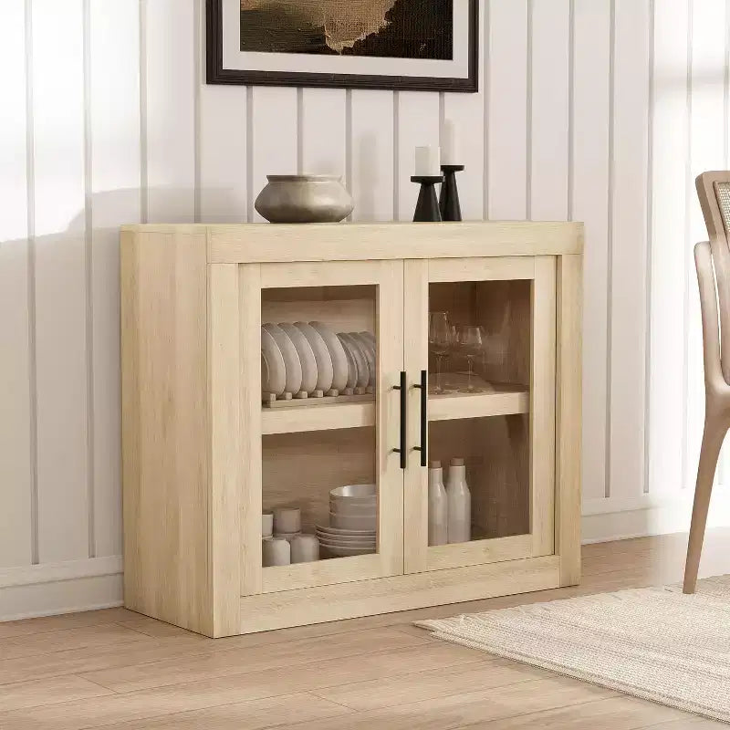 Buffet de 180 cm avec 4 portes, style moderne du milieu du siècle - Naturel
