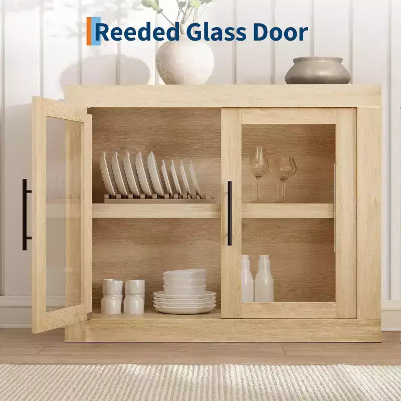 Buffet de 180 cm avec 4 portes, style moderne du milieu du siècle - Naturel
