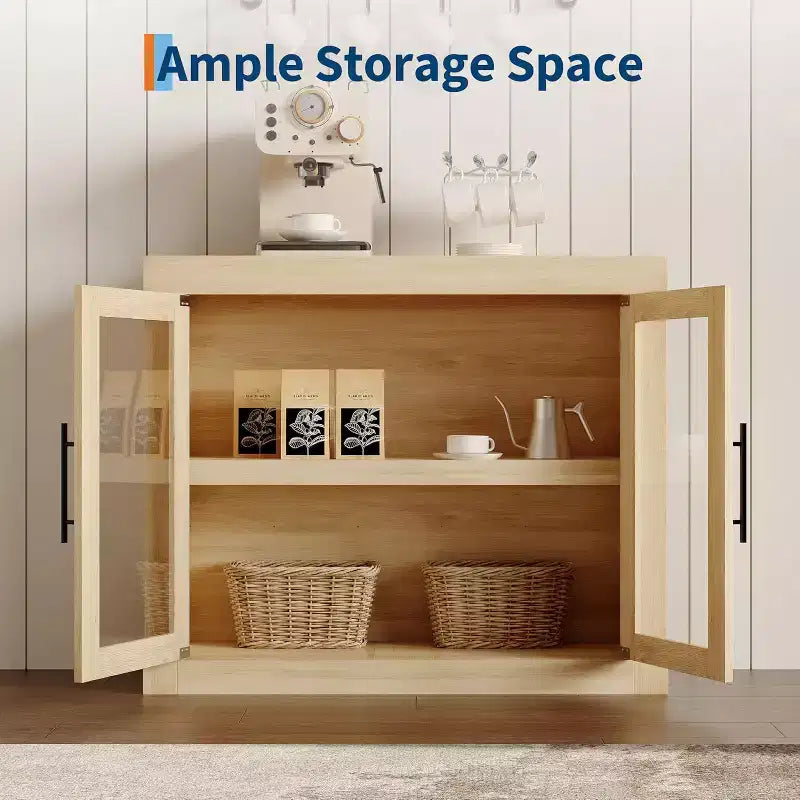 Buffet de 180 cm avec 4 portes, style moderne du milieu du siècle - Naturel
