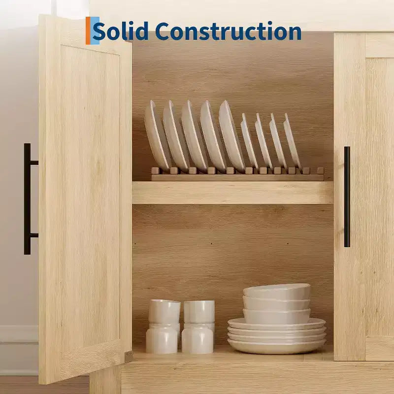Buffet de 180 cm avec 4 portes, style moderne du milieu du siècle - Naturel