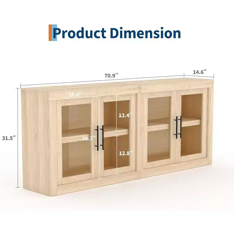 Buffet de 180 cm avec 4 portes, style moderne du milieu du siècle - Naturel