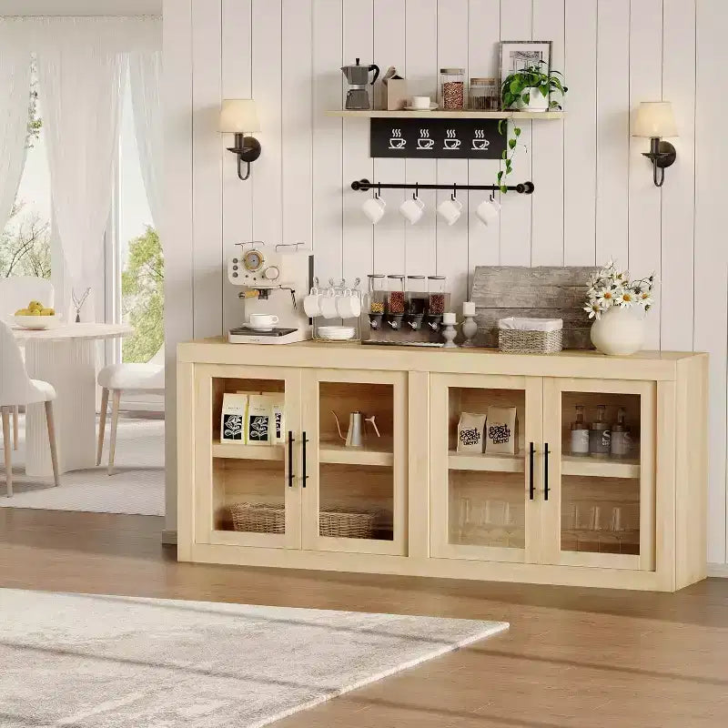 Buffet de 180 cm avec 4 portes, style moderne du milieu du siècle - Naturel