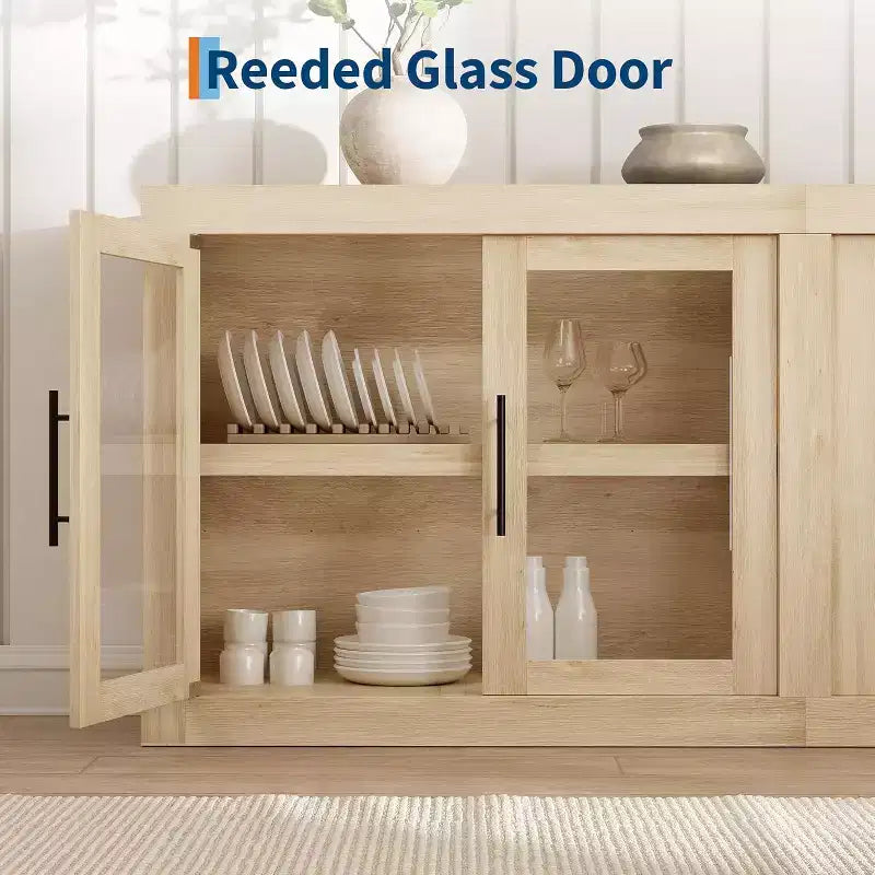 Buffet de 180 cm avec 4 portes, style moderne du milieu du siècle - Naturel