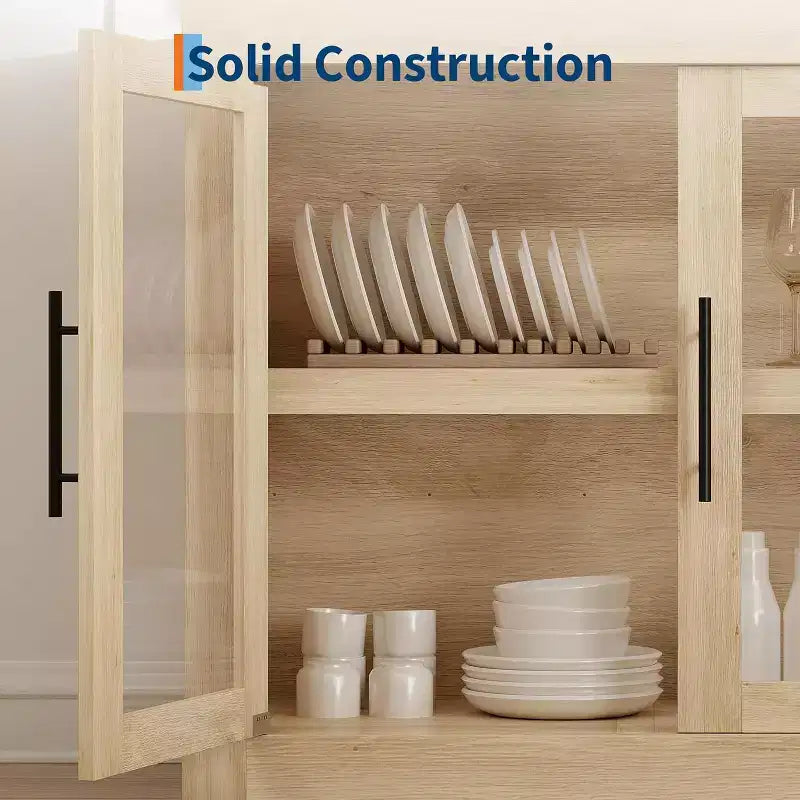 Buffet de 180 cm avec 4 portes, style moderne du milieu du siècle - Naturel