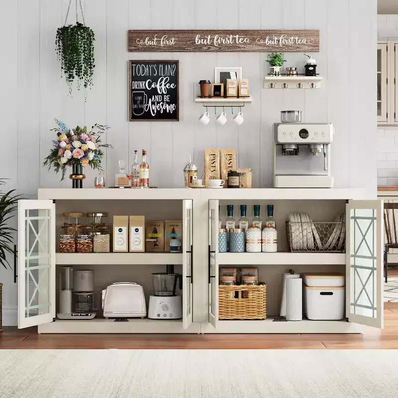 Buffet de 180 cm avec 4 portes, style moderne du milieu du siècle - Naturel
