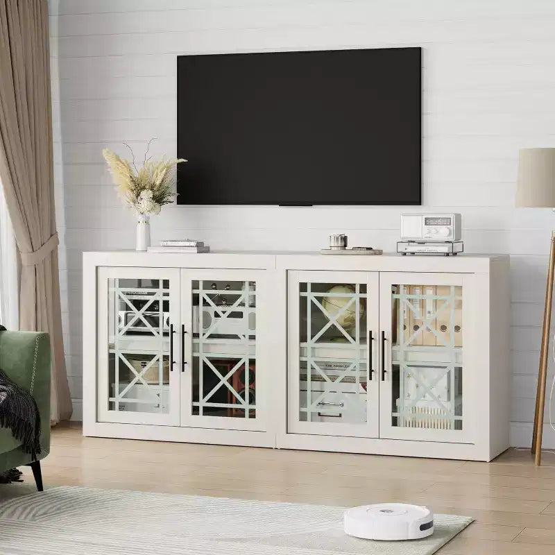 Buffet de 180 cm avec 4 portes, style moderne du milieu du siècle - Naturel