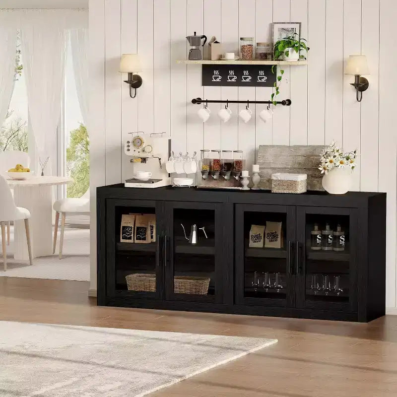 Buffet de 180 cm avec 4 portes, style moderne du milieu du siècle - Naturel
