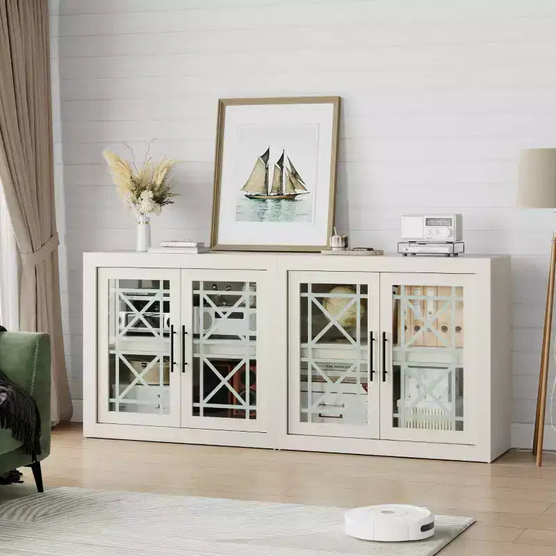 Buffet de 180 cm avec 4 portes, style moderne du milieu du siècle - Naturel